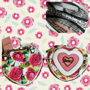 Juicy Couture Logo Floral Print Heart Shaped Faux Leather Zip Closure Crossbody